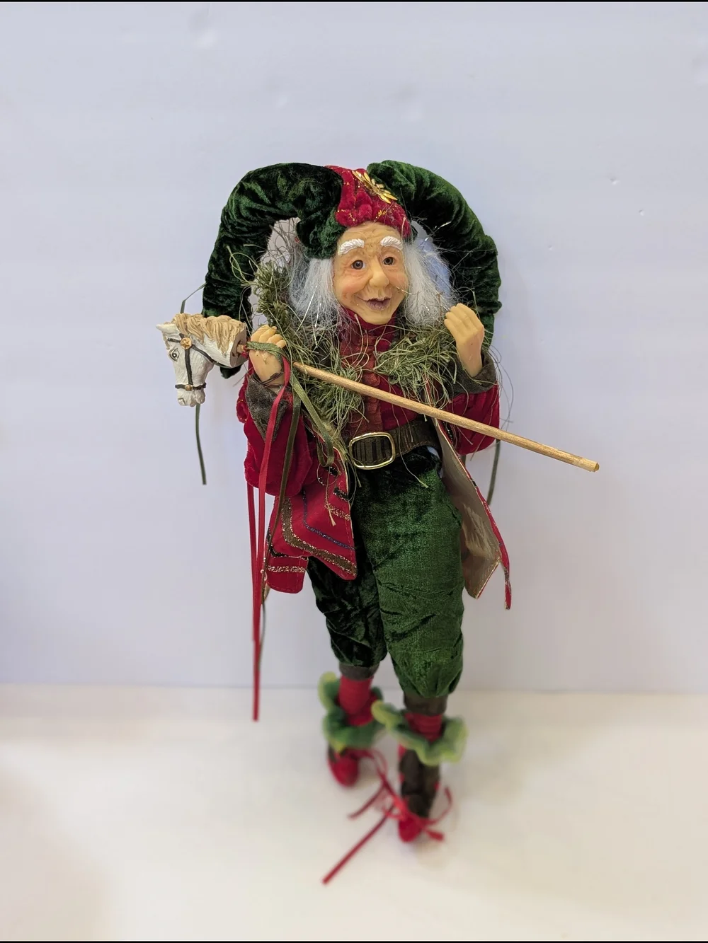 Festive Elf Doll in Green and Red Velvet